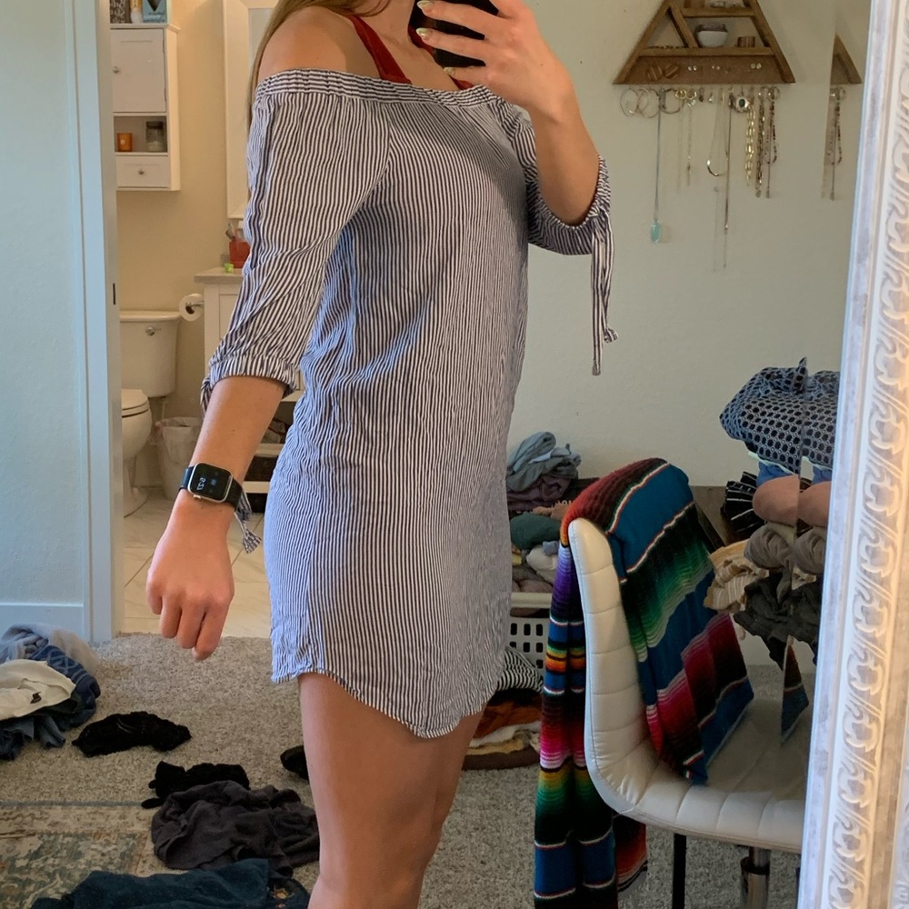 Blue pinstripe dress